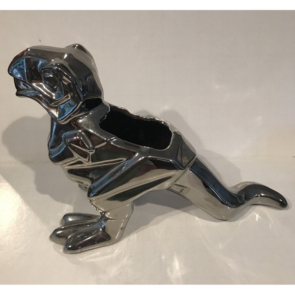 Chrome Dinosaur Trex Tyrannosaurus Rex Planter Pot - Picture 3 of 10